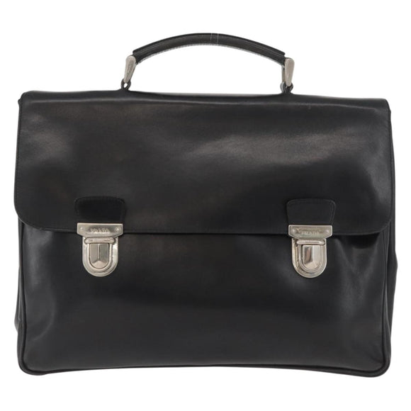 PRADA Business Bag Leather Black Silver Auth BAZ026