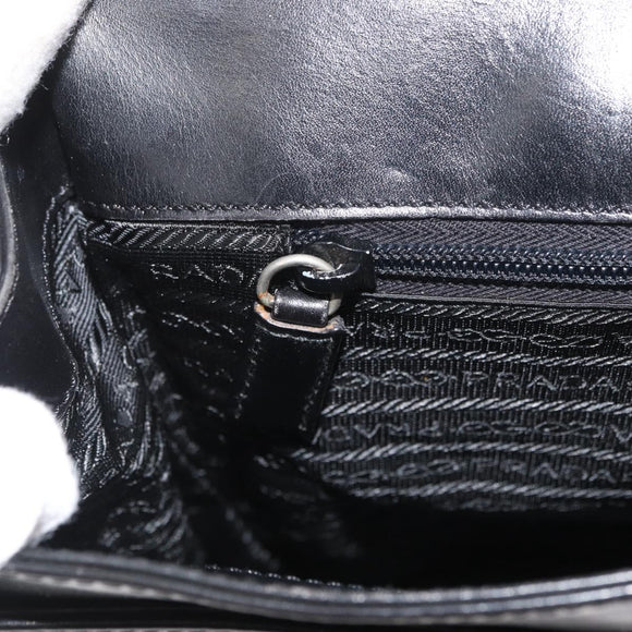 PRADA Business Bag Leather Black Silver Auth BAZ026