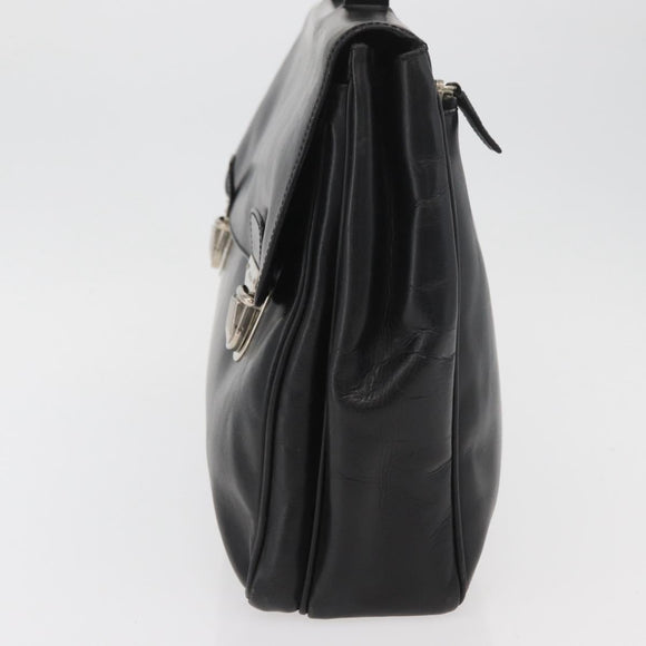 PRADA Business Bag Leather Black Silver Auth BAZ026