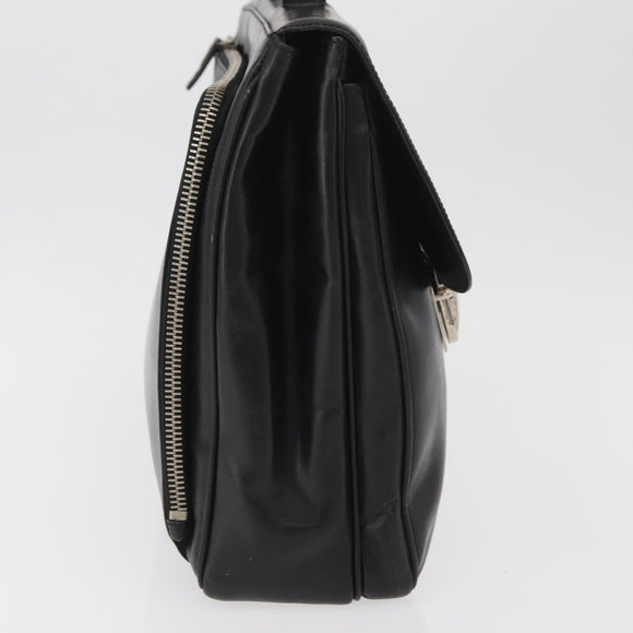 PRADA Business Bag Leather Black Silver Auth BAZ026