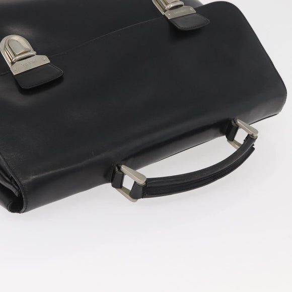 PRADA Business Bag Leather Black Silver Auth BAZ026