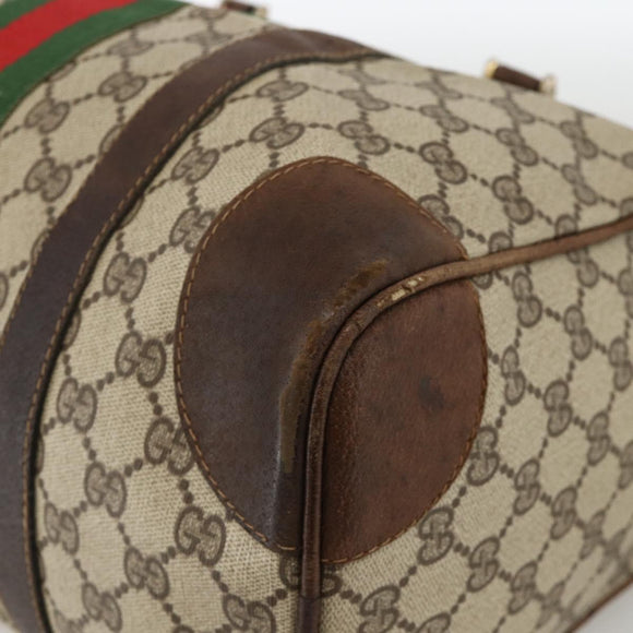 GUCCI GG Supreme Web Sherry Line Hand Bag PVC Beige Gold Auth BAZ031