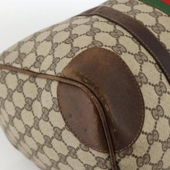 GUCCI GG Supreme Web Sherry Line Hand Bag PVC Beige Gold Auth BAZ031
