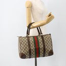 GUCCI GG Supreme Web Sherry Line Hand Bag PVC Beige Gold Auth BAZ031-19