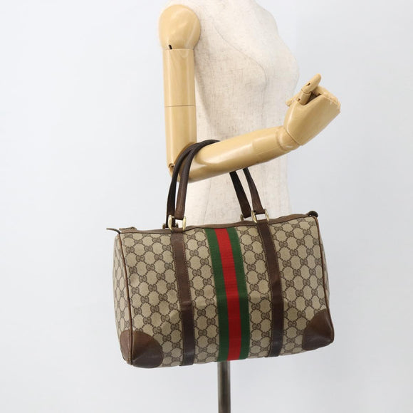 GUCCI GG Supreme Web Sherry Line Hand Bag PVC Beige Gold Auth BAZ031
