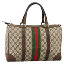 GUCCI GG Supreme Web Sherry Line Hand Bag PVC Beige Gold Auth BAZ031-1