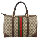 GUCCI GG Supreme Web Sherry Line Hand Bag PVC Beige Gold Auth BAZ031-13