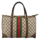 GUCCI GG Supreme Web Sherry Line Hand Bag PVC Beige Gold Auth BAZ031-2