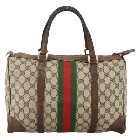 GUCCI GG Supreme Web Sherry Line Hand Bag PVC Beige Gold Auth BAZ031