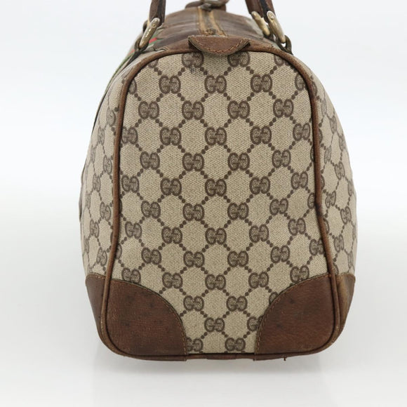 GUCCI GG Supreme Web Sherry Line Hand Bag PVC Beige Gold Auth BAZ031