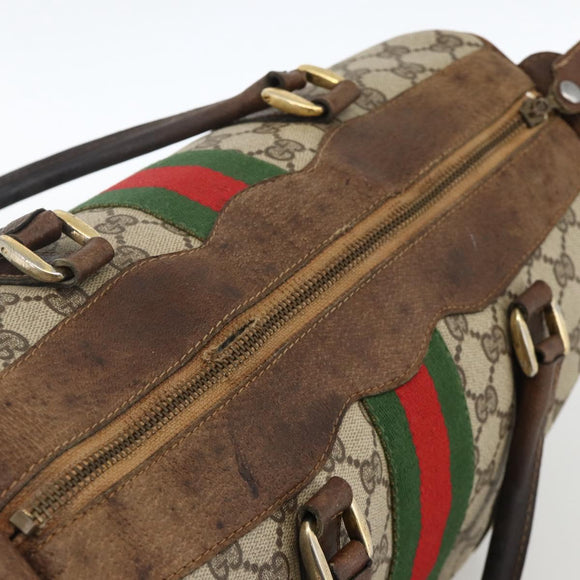 GUCCI GG Supreme Web Sherry Line Hand Bag PVC Beige Gold Auth BAZ031