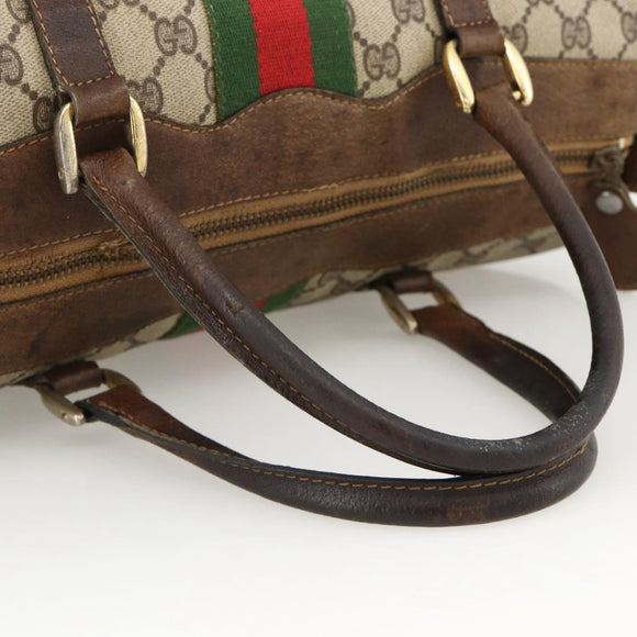 GUCCI GG Supreme Web Sherry Line Hand Bag PVC Beige Gold Auth BAZ031