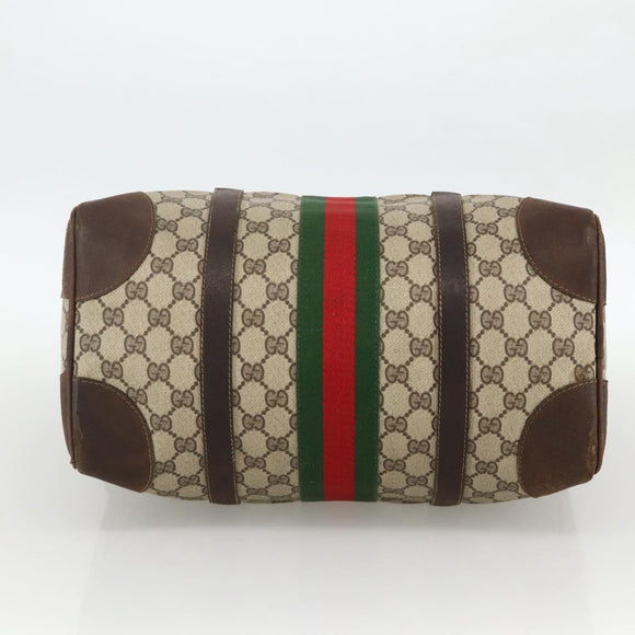 GUCCI GG Supreme Web Sherry Line Hand Bag PVC Beige Gold Auth BAZ031
