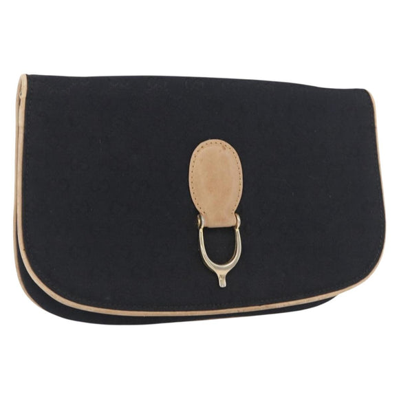 GUCCI GG Canvas Shoulder Bag Black Gold Auth BAZ042