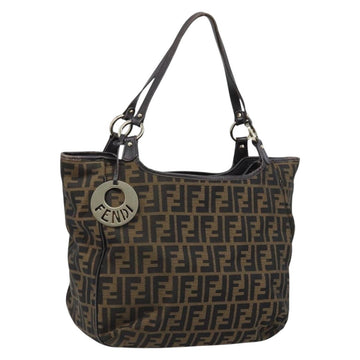FENDI Zucca Canvas Tote Bag Black Brown Auth BAZ045