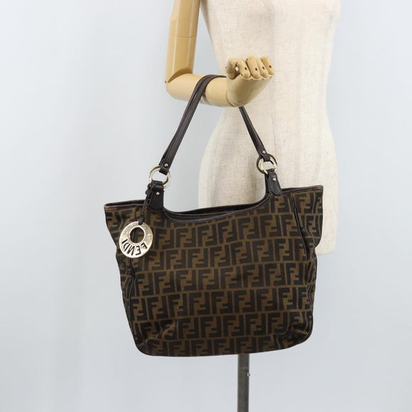 FENDI Zucca Canvas Tote Bag Black Brown Auth BAZ045
