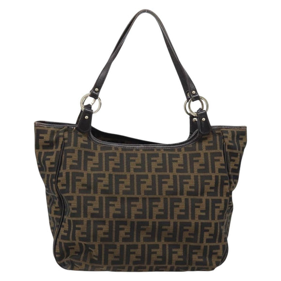 FENDI Zucca Canvas Tote Bag Black Brown Auth BAZ045