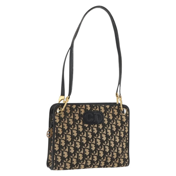 Christian Dior Trotter Canvas Shoulder Bag Navy Gold Auth BAZ047