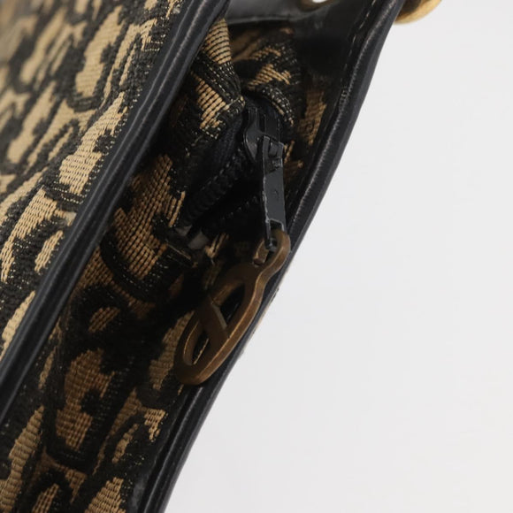 Christian Dior Trotter Canvas Shoulder Bag Navy Gold Auth BAZ047
