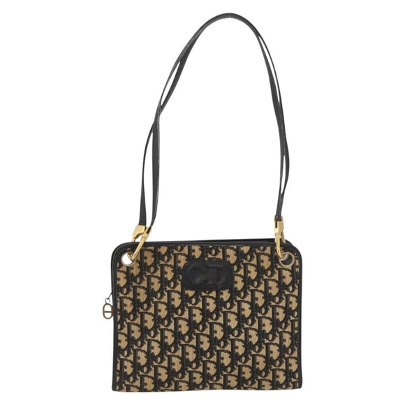 Christian Dior Trotter Canvas Shoulder Bag Navy Gold Auth BAZ047