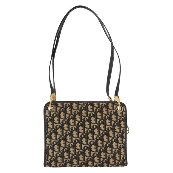 Christian Dior Trotter Canvas Shoulder Bag Navy Gold Auth BAZ047