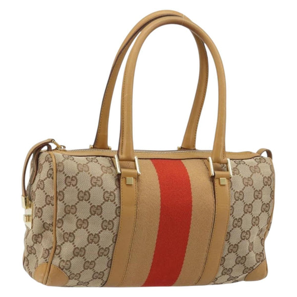 GUCCI GG Canvas Sherry Line Hand Bag Beige Gold 000 0851 Auth BAZ057