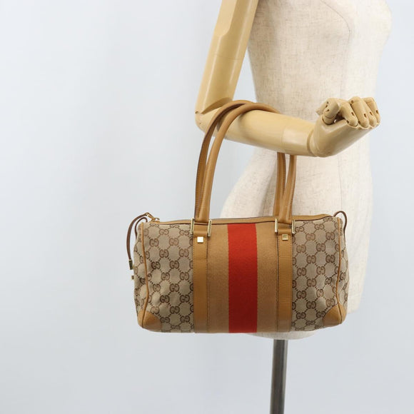 GUCCI GG Canvas Sherry Line Hand Bag Beige Gold 000 0851 Auth BAZ057