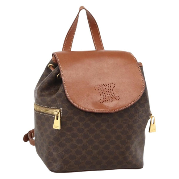 CELINE Macadam Canvas Rucksack PVC-Leder Braun Gold Auth BAZ067A