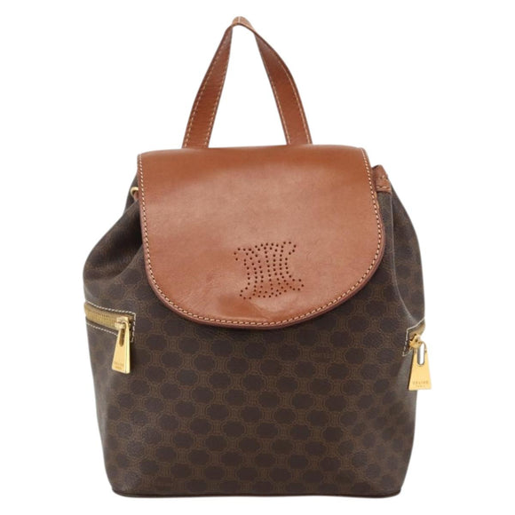 CELINE Macadam Canvas Rucksack PVC-Leder Braun Gold Auth BAZ067A