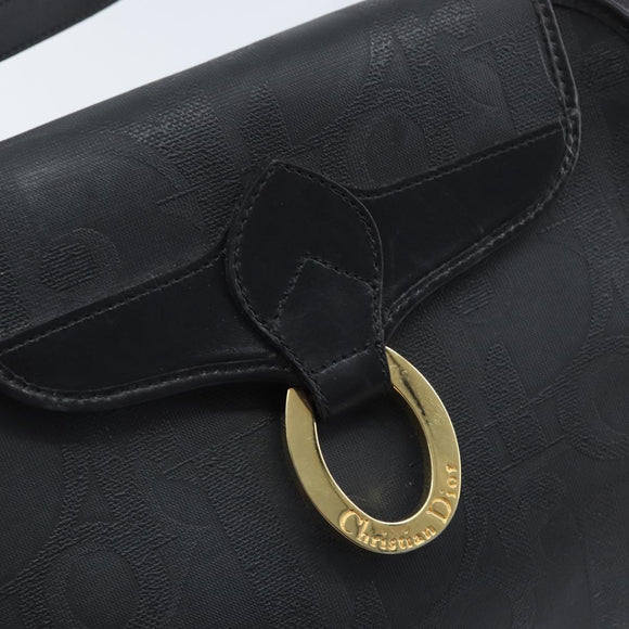 Christian Dior Trotter Canvas Shoulder Bag PVC Black Gold Auth BAZ068A