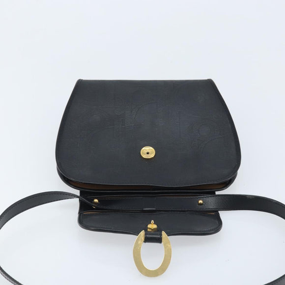 Christian Dior Trotter Canvas Shoulder Bag PVC Black Gold Auth BAZ068A