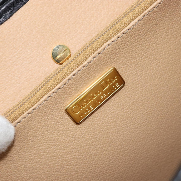 Christian Dior Trotter Canvas Shoulder Bag PVC Black Gold Auth BAZ068A