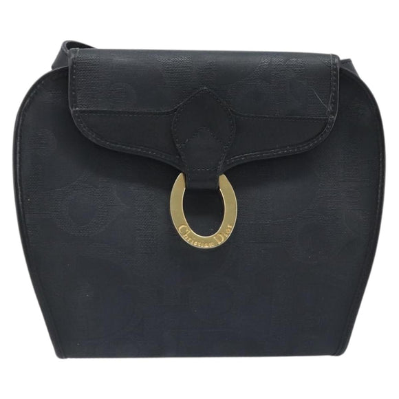 Christian Dior Trotter Canvas Shoulder Bag PVC Black Gold Auth BAZ068A