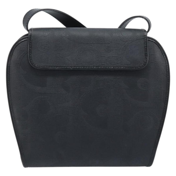 Christian Dior Trotter Canvas Shoulder Bag PVC Black Gold Auth BAZ068A