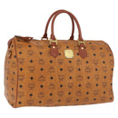 MCM Vicetos Logogram Boston Bag PVC Leather Brown Gold Auth BAZ070A-1