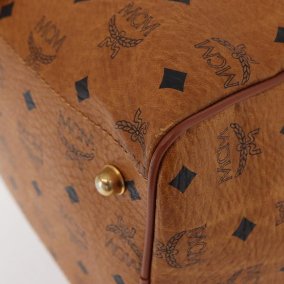 MCM Vicetos Logogram Boston Bag PVC Leather Brown Gold Auth BAZ070A