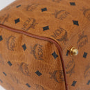 MCM Vicetos Logogram Boston Bag PVC Leather Brown Gold Auth BAZ070A-12