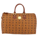MCM Vicetos Logogram Boston Bag PVC Leather Brown Gold Auth BAZ070A-2