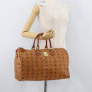 MCM Vicetos Logogram Boston Bag PVC Leather Brown Gold Auth BAZ070A-22