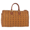 MCM Vicetos Logogram Boston Bag PVC Leather Brown Gold Auth BAZ070A-3