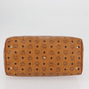 MCM Vicetos Logogram Boston Bag PVC Leather Brown Gold Auth BAZ070A-9