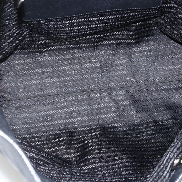 PRADA Tote Bag Leather Black Silver Auth BAZ073A