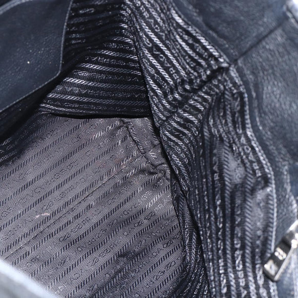 PRADA Tote Bag Leather Black Silver Auth BAZ073A