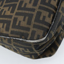 FENDI Zucca Canvas Shoulder Bag Black Brown Auth BAZ074-16