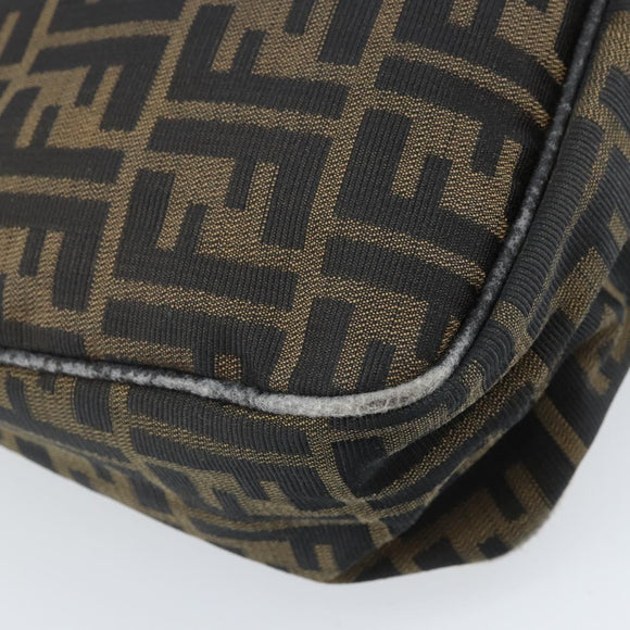 FENDI Zucca Canvas Shoulder Bag Black Brown Auth BAZ074