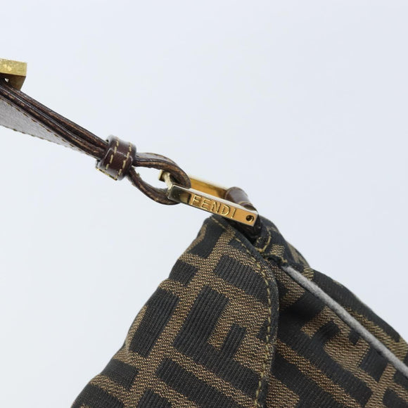 FENDI Zucca Canvas Shoulder Bag Black Brown Auth BAZ074