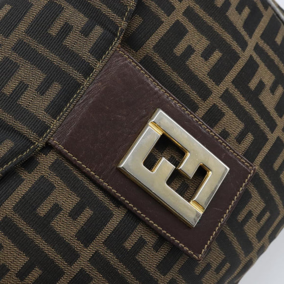 FENDI Zucca Canvas Shoulder Bag Black Brown Auth BAZ074