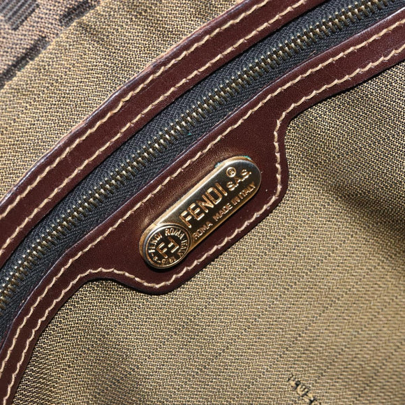 FENDI Zucca Canvas Shoulder Bag Black Brown Auth BAZ074