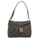 FENDI Zucca Canvas Shoulder Bag Black Brown Auth BAZ074-13
