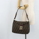 FENDI Zucca Canvas Shoulder Bag Black Brown Auth BAZ074-24